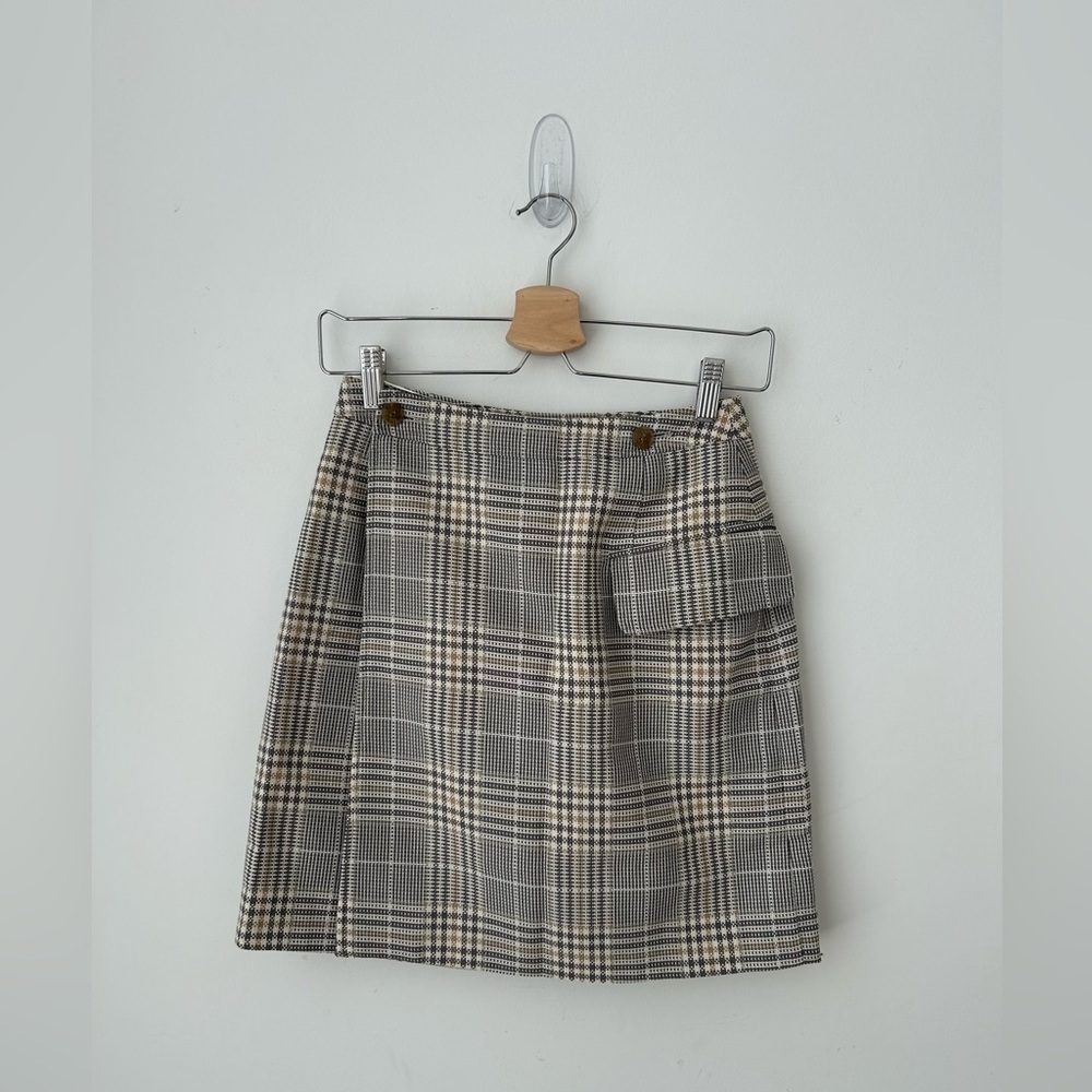 Acne Studios Beige Plaid Cotton Mini Wrap Skirt S